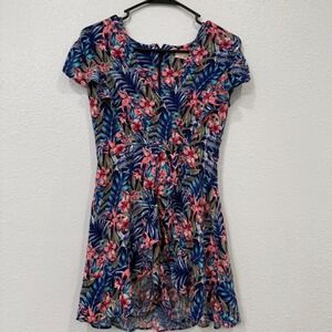 Rewind Tropical Floral Print A Line Dress Short Sleeve Zip‎ Back Women's L